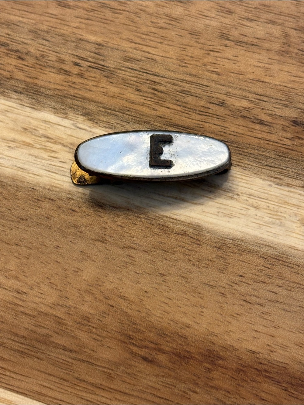 Initial 'E' Enamel Oval Pin vintage antique